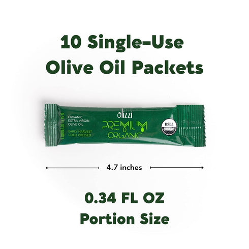 Packets 10 Packs (0.34 Oz Olive Oil - Olizzi Premium Organic Extra Virgin, New Harvest, Award Winning, Early Harvest