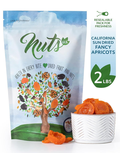 (2 LBS) NUTS U.S. - California Sun Dried Fancy Apricots | Juicy and Tangy Flavor | No Sugar or Color Added | Gluten