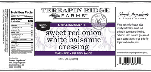 12 Oz (Pack 2) Terrapin Ridge Farms Sweet Red Onion White Balsamic Dressing Creamy Gourmet Fl Bottle