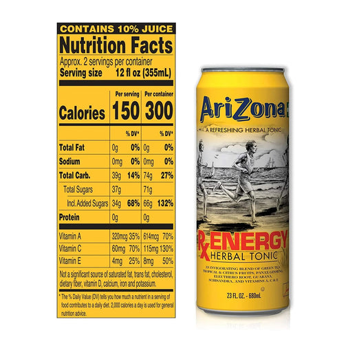 23 (Pack 24) Arizona Tea RX Energy Herbal Tonic, Ounce Cans