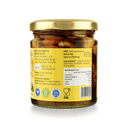 240g (17.64 OZ) Shiva Organic Mixed Nuts in Honey (Almonds, Walnuts, Cashews, Pistachios) - FL - Crunchy, Protein-Rich
