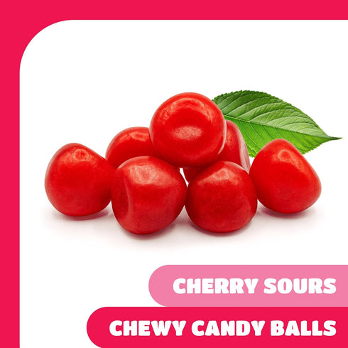 1 Pack Cherry Sours Candy - Pound - Old Fashioned Cherry Sour Balls for Parties and Everyday Treats - Red Chewy Candy