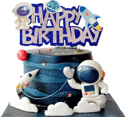 JeVenis Space Birthday Cake Topper, Cupcake & Rocket Decoration, Astronaut Cake Decoration