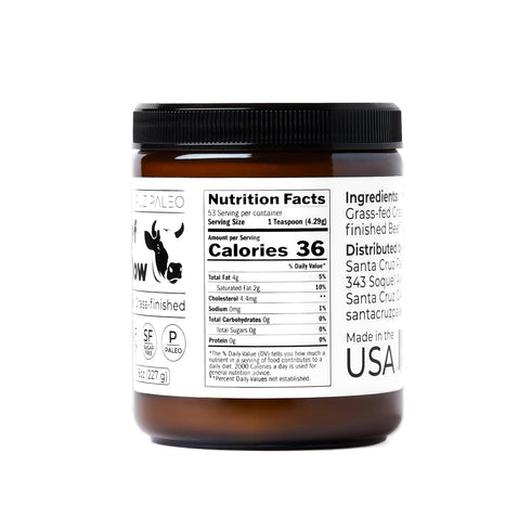 100% B1, 8 Oz Santa Cruz Paleo Beef Tallow for Skin Care & Cooking, Grass Fed and Finished, Gluten Free, Keto, Sugar