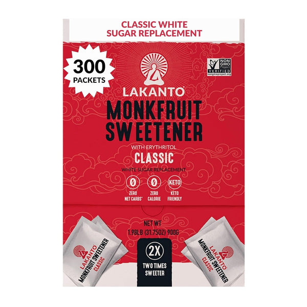Lakanto Classic Monk Fruit Sweetener with Erythritol Packets - 2X Sweetness White