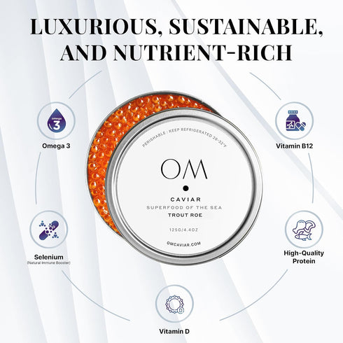 125g OM Caviar Trout Roe Premium Orange Pearls for Gourmet Dining - Crisp Ocean-Fresh Flavor & Elegant Culinary