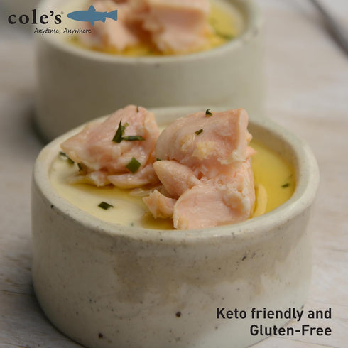 3.2 oz Hand-Packed 13g Cole's Patagonian Smoked Salmon Fillet w/Lemon & Dill in Extra Virgin Olive Oil | Smoked Salmon