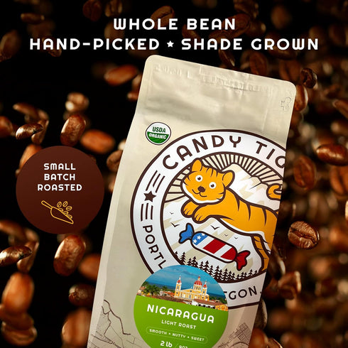 100% 2 lb Whole Bean Coffee - Organic - Low Acid - Light Roast - Single Origin - Arabica - Nicaraguan Coffee Beans
