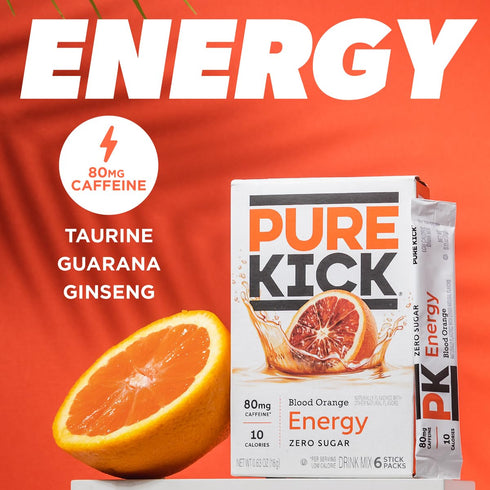 3 6 Packets 18 0.63 Pure Kick Energy Drink Mix Blood Orange - Boxes with Each - Total Servings - Ounce