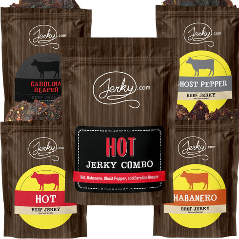 Jerky.com Hot Jerky Combo - Featuring Habanero, Classic Hot, Carolina Reaper, Ghost
