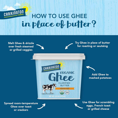 12 Oz Carrington Farms USDA Certified Organic Grass Fed, Compare Our Cost Per Ounce, Ghee, Fl