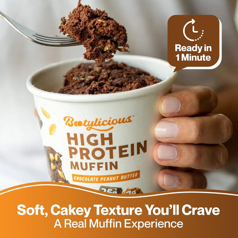 25g 16g-18g 2.32-2.75oz 12-Pack Bootylicious | Protein Muffin | Chocolate Lovers | Low Carb, Fiber, Low Glycimic Index
