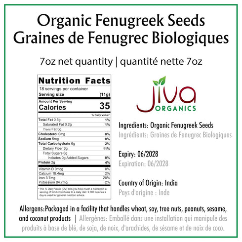 7 Jiva Organic Fenugreek Seeds Ounce Non-GMO, Gluten Free, All Natural Fenugreek Spice Organic Fenugreek Seeds for Hair