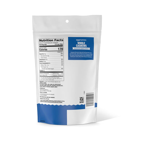 16 Oz Packaging Amazon Grocery, Whole Cashews, Roasted & Lightly Salted, (Previously Happy Belly, May Vary)