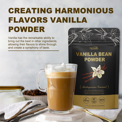 TALCUFON Madagascar Ground Vanilla Bean Powder, 100% Pure, No Fillers, Gluten Free, Non-GMO, 2.5 Oz