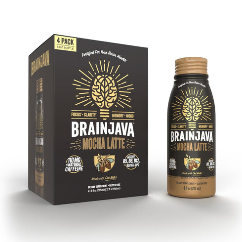 BrainJava Oat Milk Mocha Latte, 110 MG Caffeine, Ready to Drink Beverage With