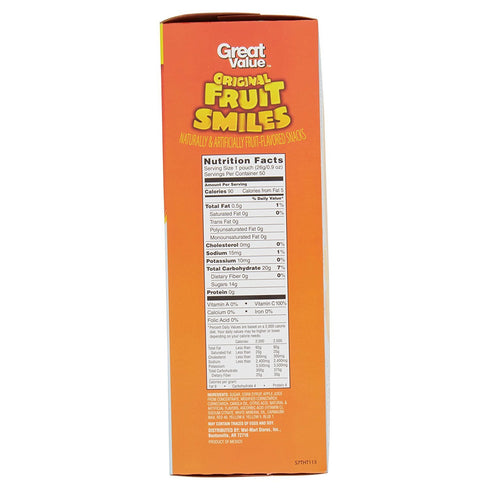 Great Value 45 oz(50 Original Fruit Smiles Fruit Snacks, Pouches)