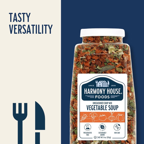 (9 oz, Harmony House Premium Vegetable Soup Mix - Dehydrated Vegetables for Cooking, Camping, Emergency Supply and More