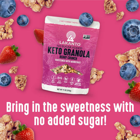 3g (11 oz) Lakanto Berry Crunch Granola - Delicious Snack, Quick Breakfast Cereal, Keto Friendly, Monk Fruit Sweetener