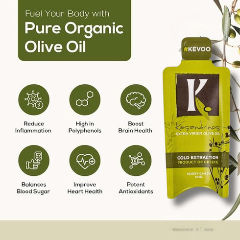 Packets 20 12ml Kasandrinos Organic Extra Virgin Olive Oil Travel x Single Serves Cold-Pressed, Polyphenol Rich, USDA