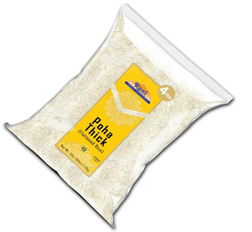 64oz (4lbs) 1.81kg (Pack 2) Rani Poha (Powa) Thick Medium-Cut (Flattened Rice) ~ All Natural, Salt-Free | Vegan |
