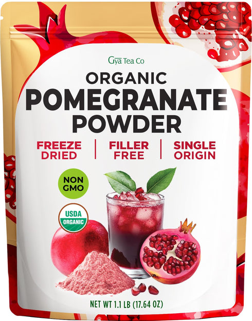 Set 2x1.1 Lb Gya Tea Co Pomegranate Powder & Ginger Power - Freeze-Dried Fruit & Root Blend - USDA Certified, No Sugar