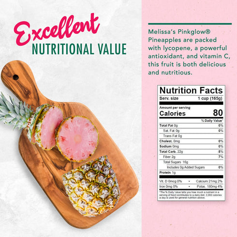 Packed Melissas Produce Pinkglow Pineapple Fresh, Naturally Pink Pineapple with Sweet Tropical Flavor with Lycopene