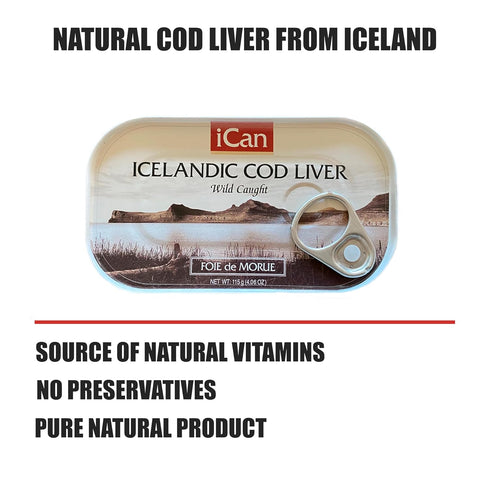 4oz. (PACK 12 Icelandic Cod Liver Wild Caught (Foie de Morue) OF CANS)
