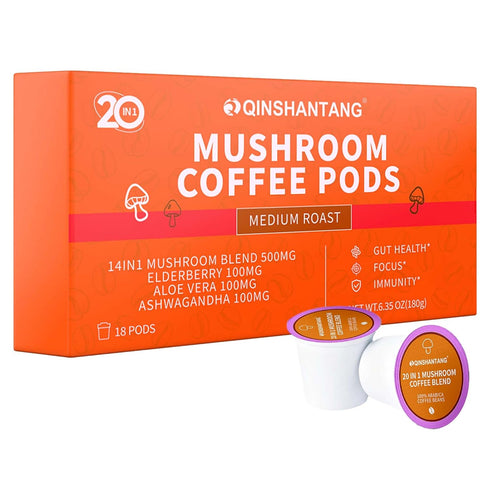 Mushroom Coffee K Cup, 18 Count, Ground Arabica Coffee Powder, 14 Mushrooms