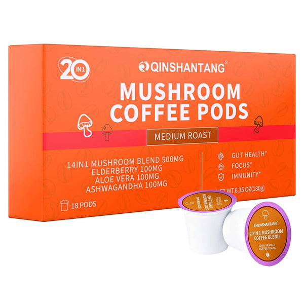 Mushroom Coffee K Cup, 18 Count, Ground Arabica Coffee Powder, 14 Mushrooms