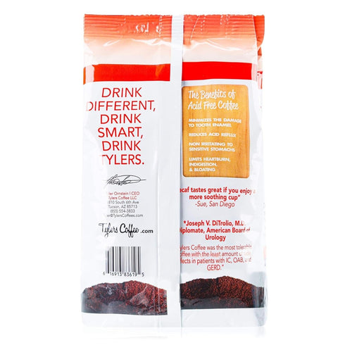 100% 12 oz Tylers Coffee USDA Organic Low Acid Arabica Decaffeinated Coffee, Medium Roast, Smooth & Balanced Flavor