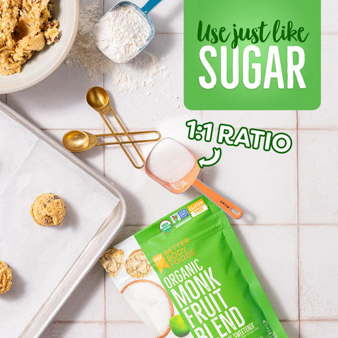 1lb, 16oz BetterBody Foods Organic Monk Fruit Sweetener Blend, Raw Cane Sugar Substitute, Zero Calorie, Keto Diet