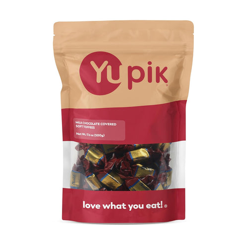 Yupik Milk Chocolate Covered Soft Toffees 17.6 oz, Miniature Bars, Creamy Milk