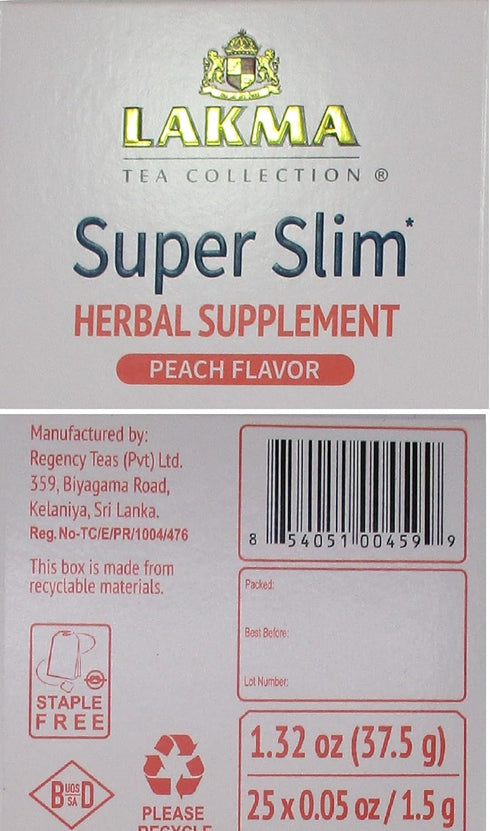 HYLEYS Lakma Super Slim Tea with Peach, 25 Tea Bags