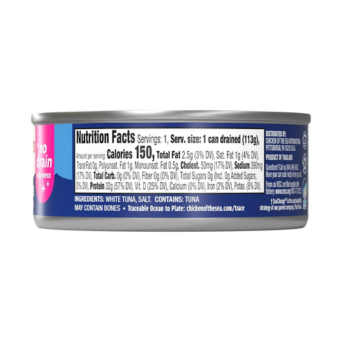 Albacore 4 oz. (Pack 24), Chicken of the Sea Solid White Pure MSC Tuna, Cans of Wild Caught Tuna, No Drain
