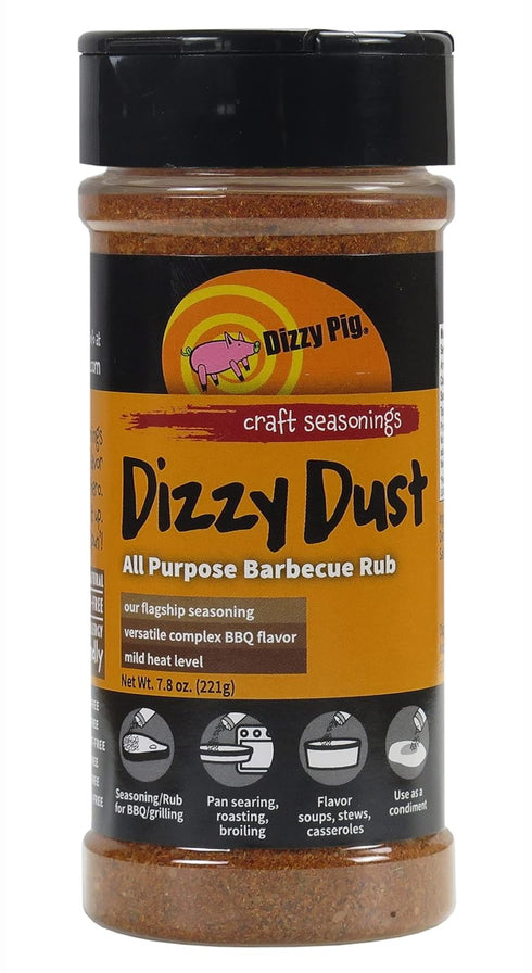 Dizzy Pig Dizzy Dust All-Purpose Barbecue Seasoning Rub, 8oz Shaker - Hand Made in the USA, Gluten Free, MSG Free