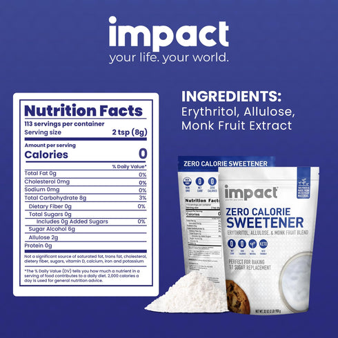 1 1 2lbs Impact Allulose, White Monk Fruit & Erythritol Sweetener Blend - Gluten Free, Zero Calories, Keto, Vegan