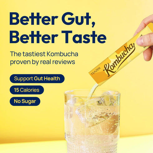 30 5.29oz TEAZEN Lemon Ginger Hot Kombucha Tea, Live Probiotics & Postbiotics, Relaxation and Warmth for Colds and Sore