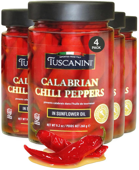 Tuscanini Italian Whole Calabrian Chili Peppers In Oil, 9.2oz (4 Pack) |