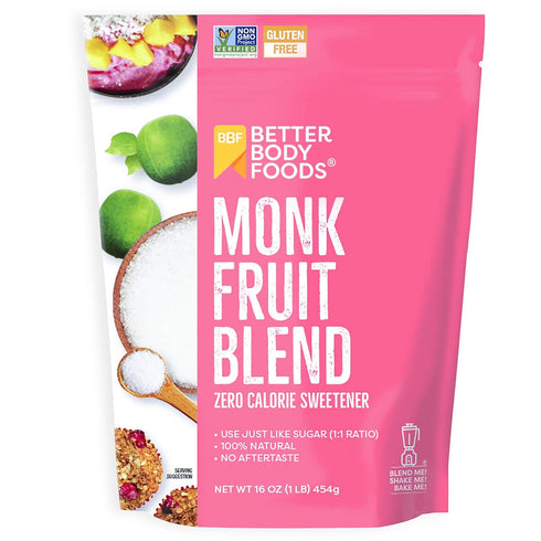 BetterBody Foods Monk Fruit Sweetener Blend, Zero Calorie Raw Cane Sugar Substitute, Keto Diet Friendly, 1lb