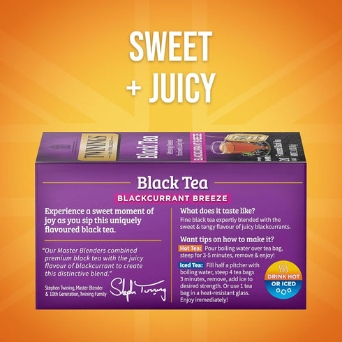 20 Count (Pack 2), 40 Twinings Blackcurrant Breeze Black Tea Individually Wrapped Bags, of Sweet, Tangy Taste