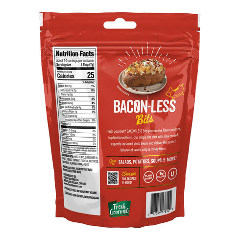 3.5 oz (Pack 6) Fresh Gourmet Vegan Bacon-Less Bits - Plant-Based Topping for Salads, Potatoes, Soups, and More