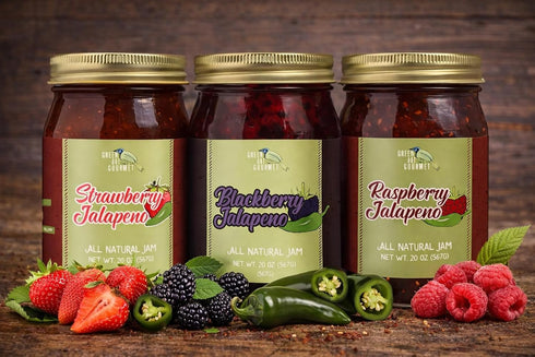 2 20 Green Jay Gourmet Raspberry Jalapeno Jam - All-Natural Raspberry Jam with Red Raspberries, Jalapeno Peppers