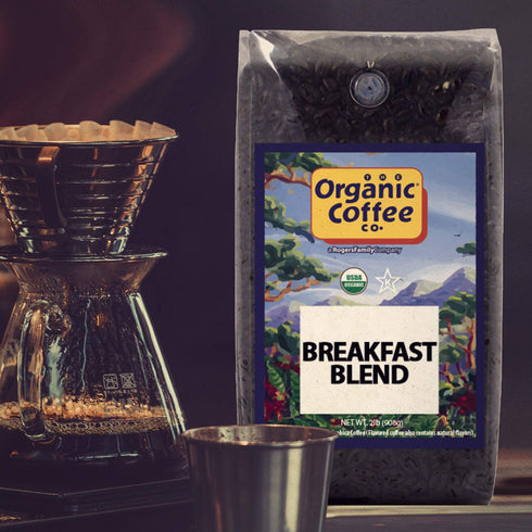 2LB (32 Organic Coffee Co. Breakfast Blend Whole Bean Coffee Ounce) Medium Light Roast USDA Organic
