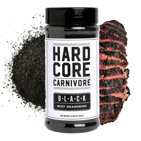 Hardcore Carnivore Black - Activated Charcoal Meat Seasoning Rub (13 oz Shaker), Texas-Made Blend for BBQ and Grilling
