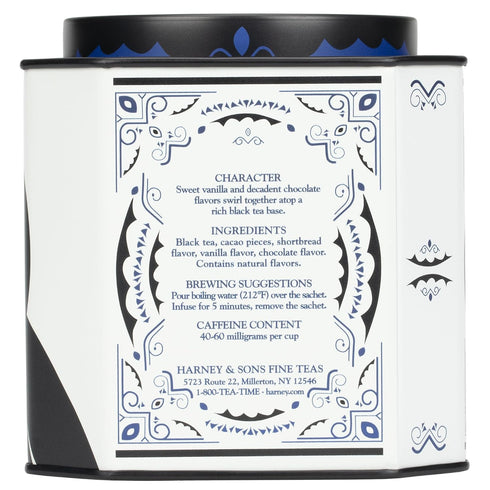 30ct count Harney & Sons Cookies & Cream Tea, tin, Black tea with Vanilla and Chocolate Flavors