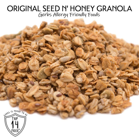 14 OZ. 14 packaged GERBS Original Seed n Honey Granola Resealable Bag | Top Food Allergy Free | Use at breakfast