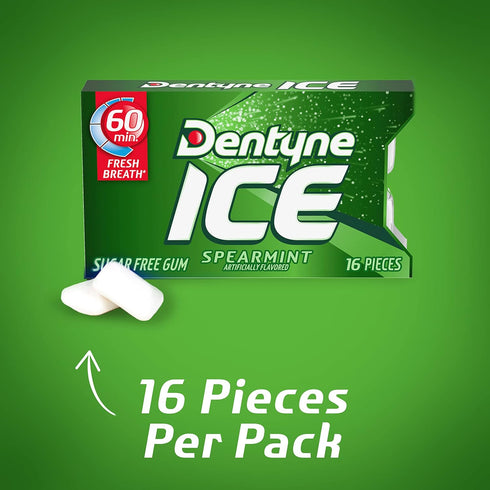 Dentyne Ice Spearmint Sugar-Free Chewing Gum, 9 Packs of 16 Pieces (144 Total)