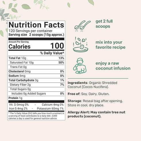 Organic Shredded Coconut Flakes, 4lbs | Raw Unsweetened Flavor, Medium Sized | Great for Baking, Smoothies, or Garnish | Non-GMO, Sugar Free, Keto Friendly
