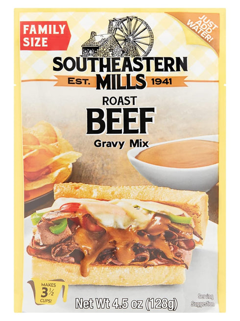 Southeastern Mills 3 4.5 (Pack 4) Gravy Mix, Roast Beef Gravy Mix, Custom Blend of Spices & Seasonings, Makes Cups